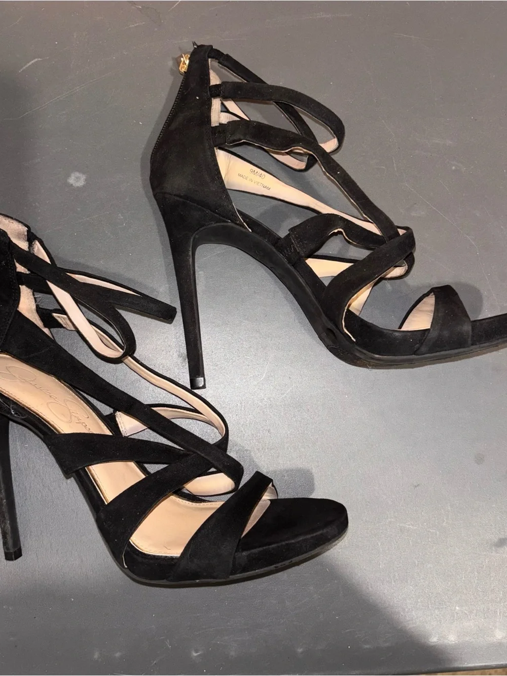Jessica Simpson Black Strappy Ankle-Tie Heels - Open Toe